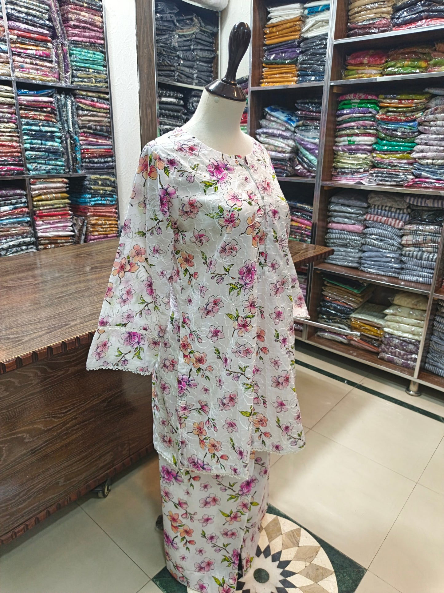 Lawn embroidered stiched short co ord set 2 pc wtllc
