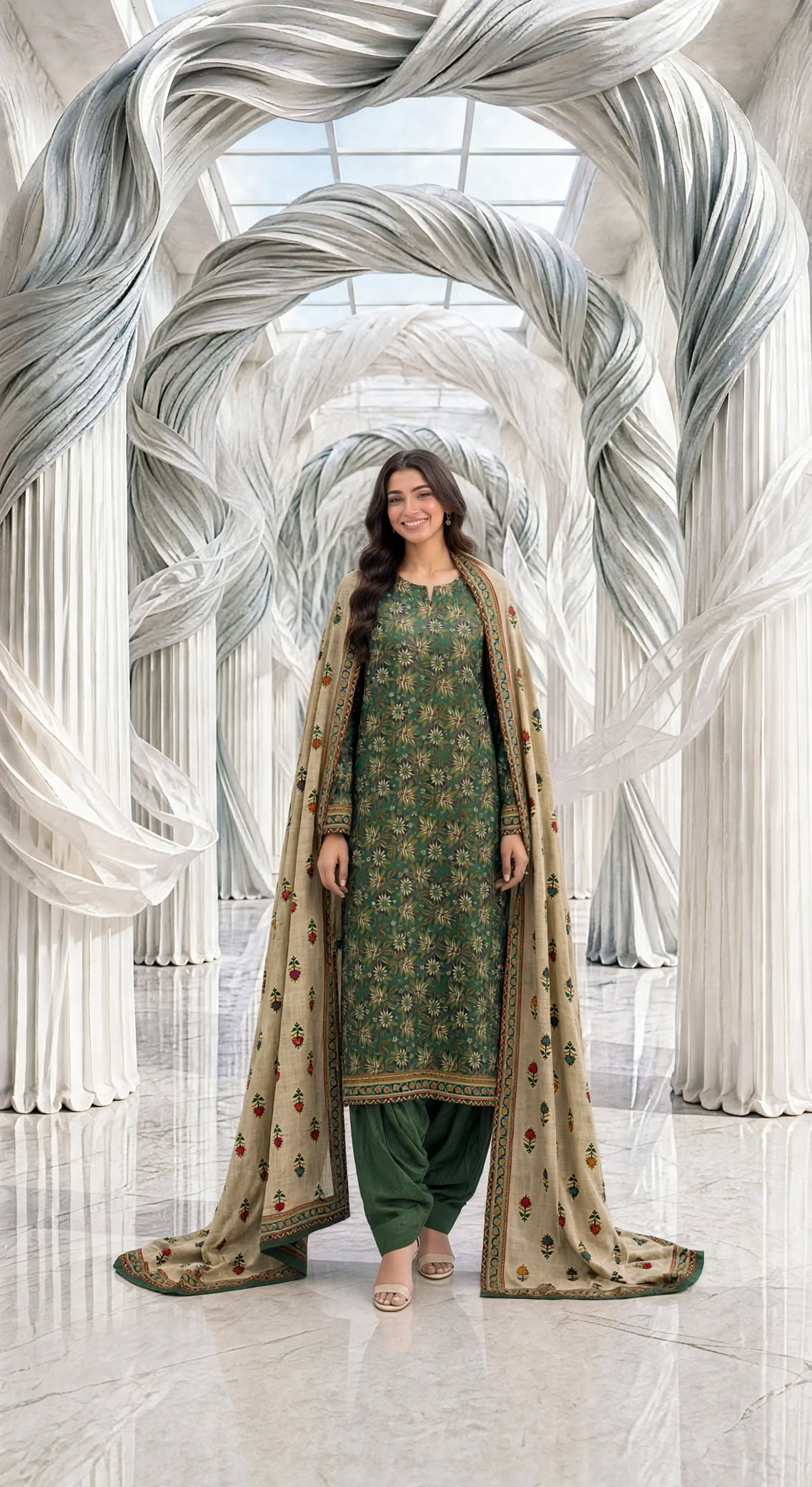 Binsaeed zari khaddar stiched shalwar kameez 3pc grnskn