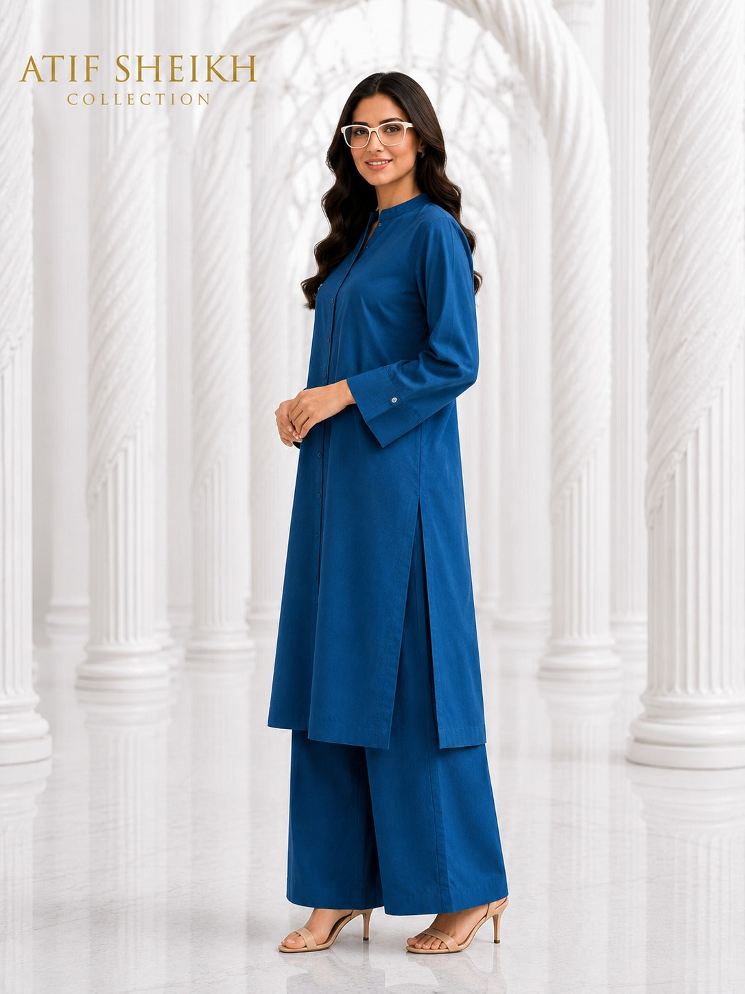 Binsaeed solid khaddar stiched shirt trouser 2 pc engblu