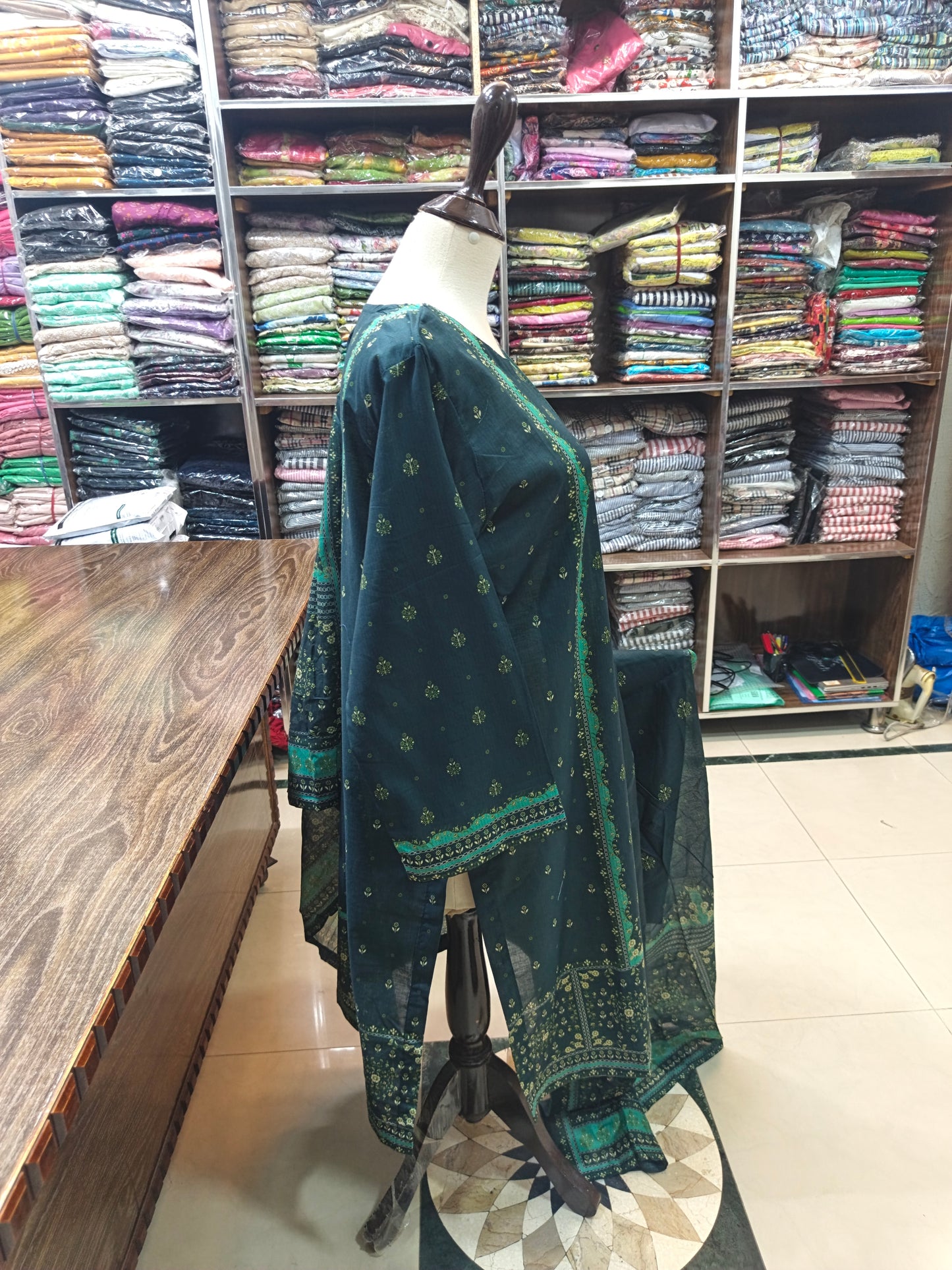 Binsaeed premium lawn stiched shalwar kameez 3pc mnggrn