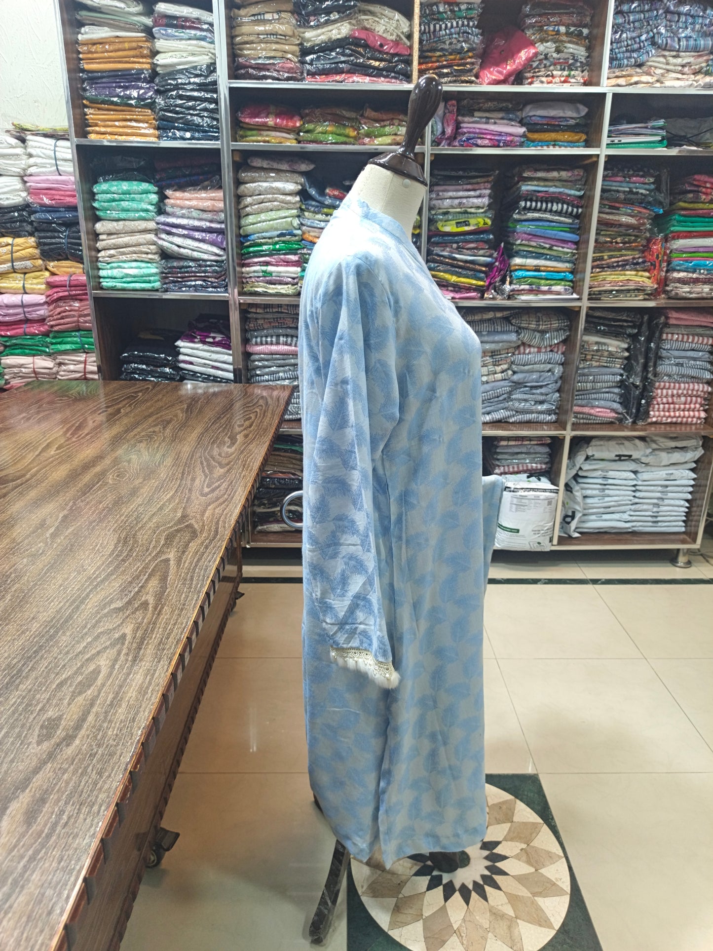 self jacuard Long A line cut shirt trouser stiched 2pc ice