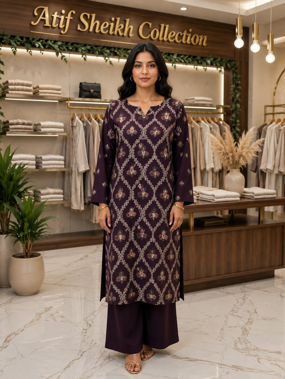 Karandi embroidered stiched long shirt trouser 2pc mrjtkri