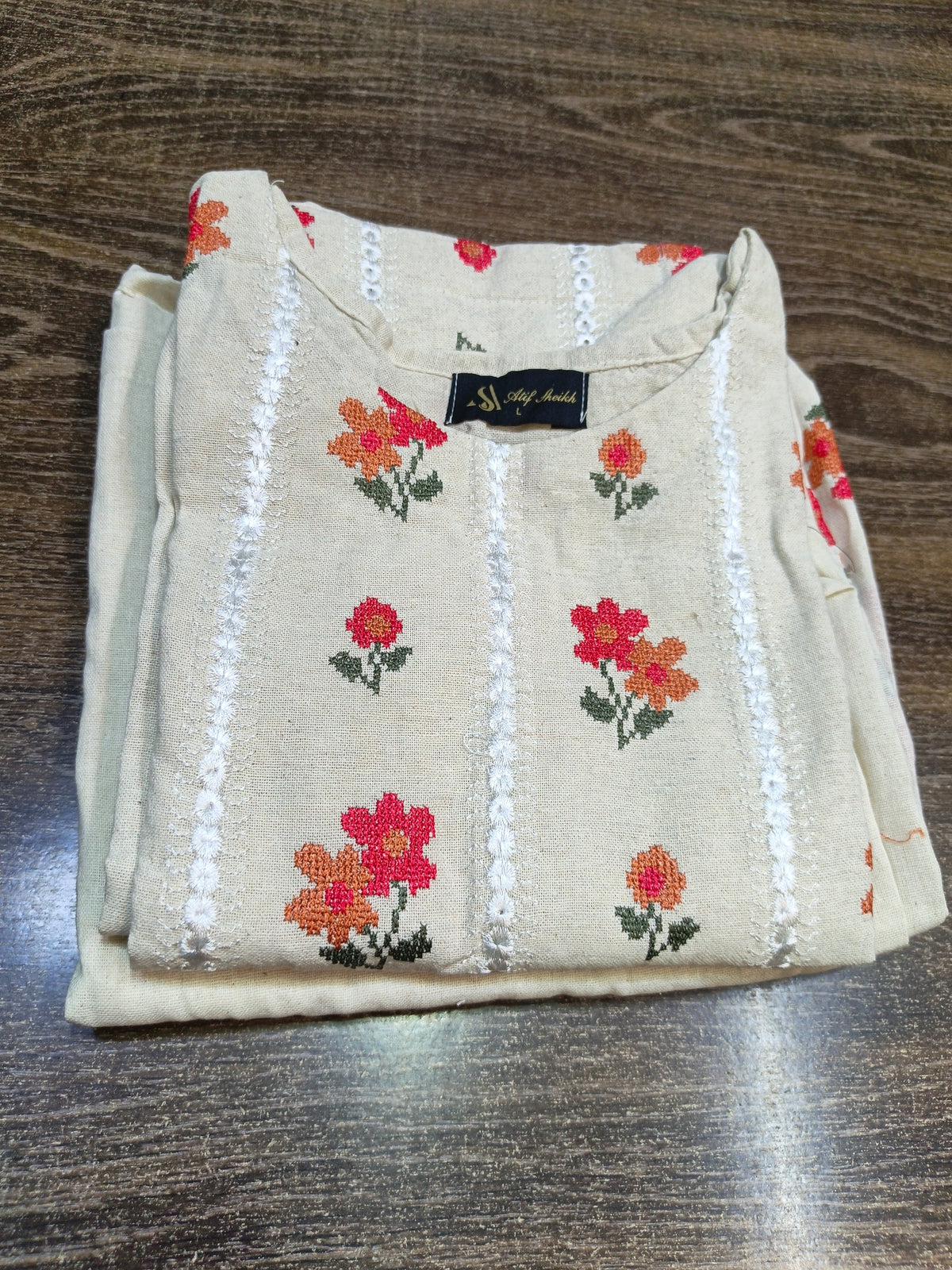 Khaddar embroidered stiched long shirt trouser 3pc F2