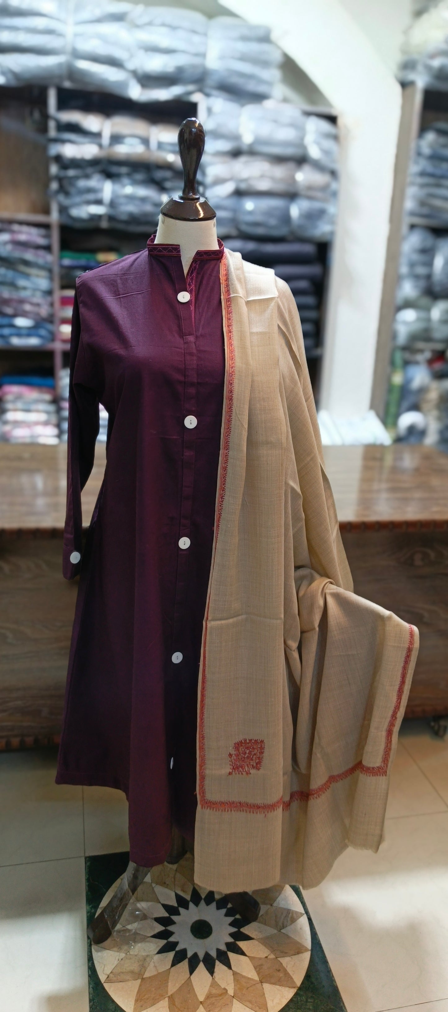 Bin saeed khaddar long A line stiched