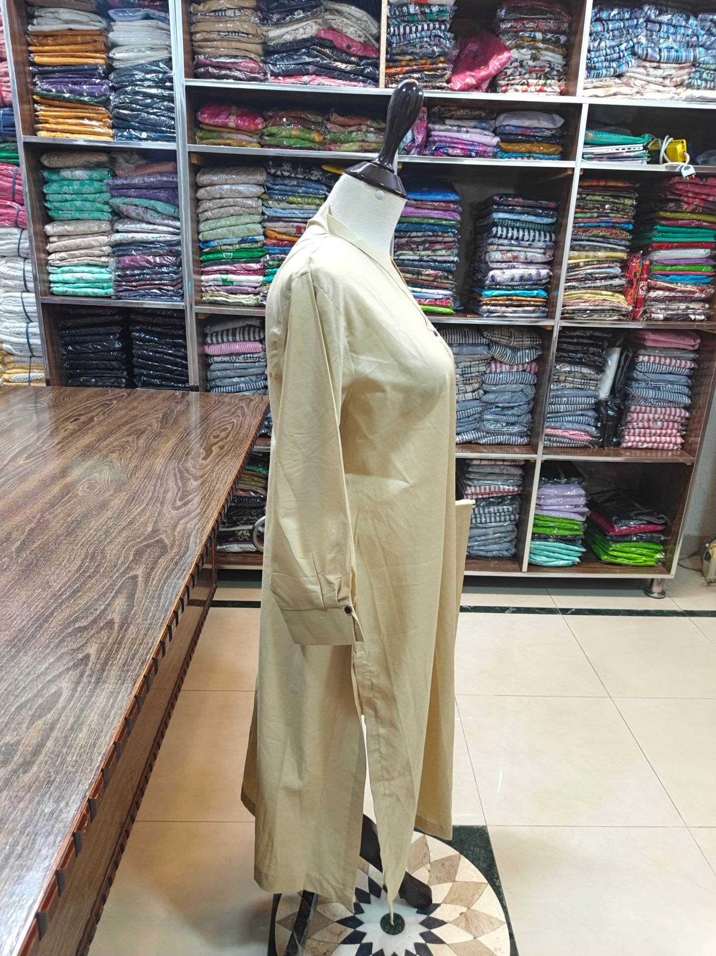 Solid pure lawn long co ord set 2 pc khaki