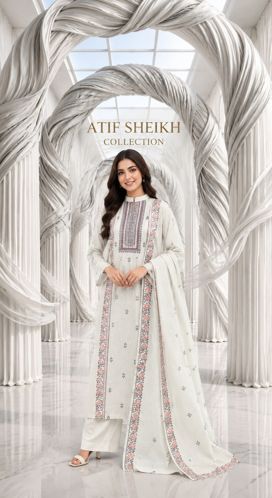 Karandi khaddar embroidered stiched long shirt trouser 3pc plmgla