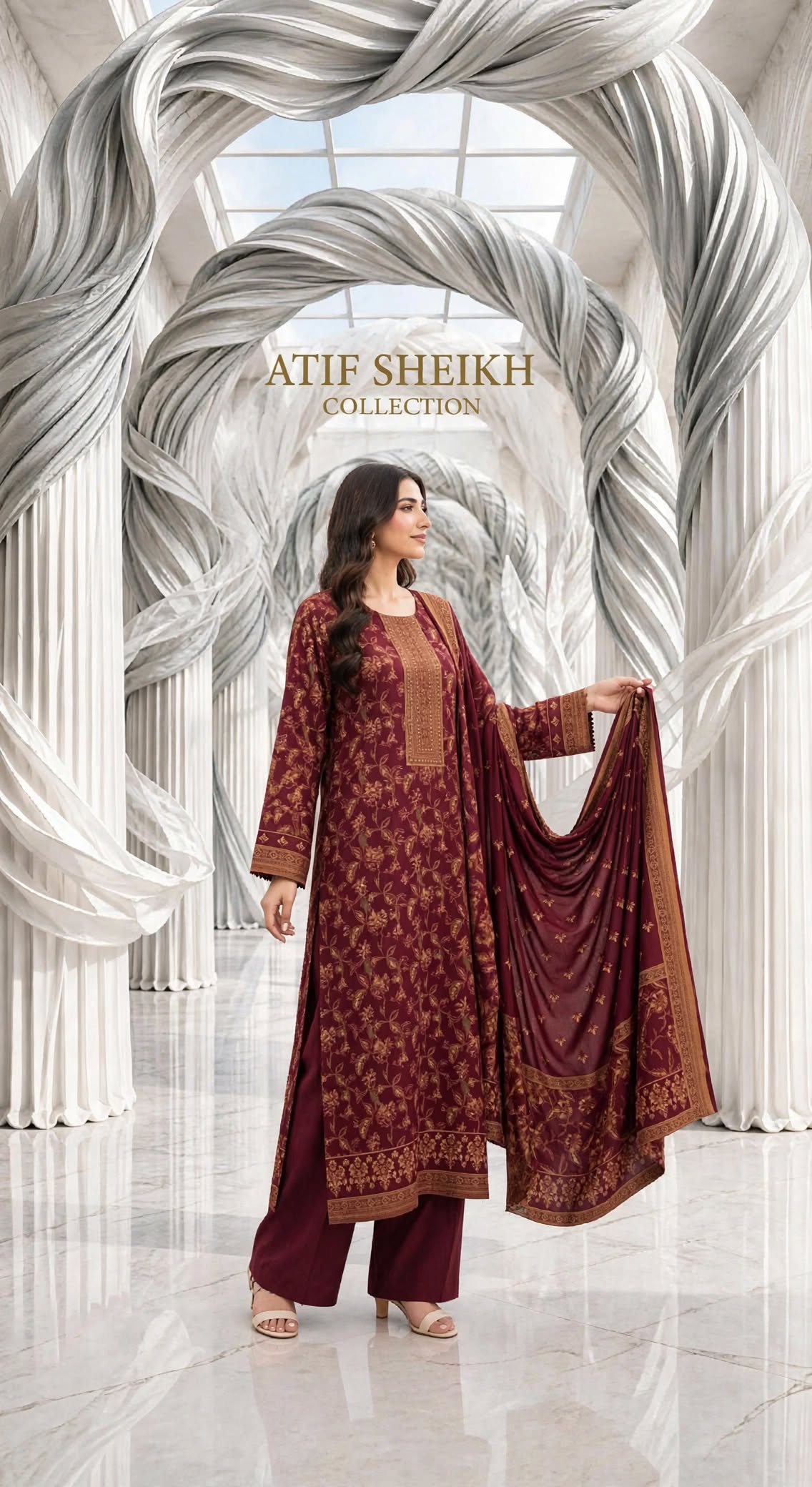 Marina stiched shalwar kameez 3 pc mrn