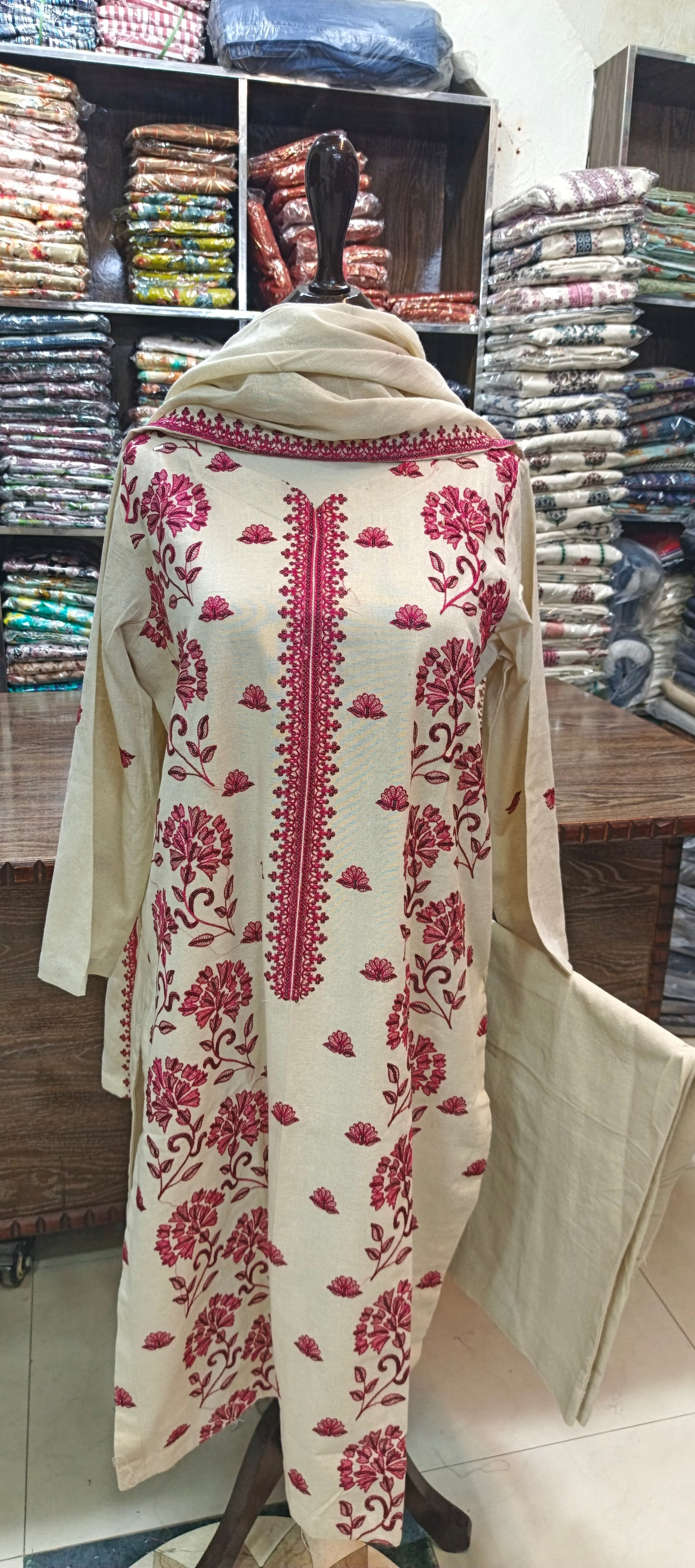 Karandi khaddar embroidered stiched 3 pc
