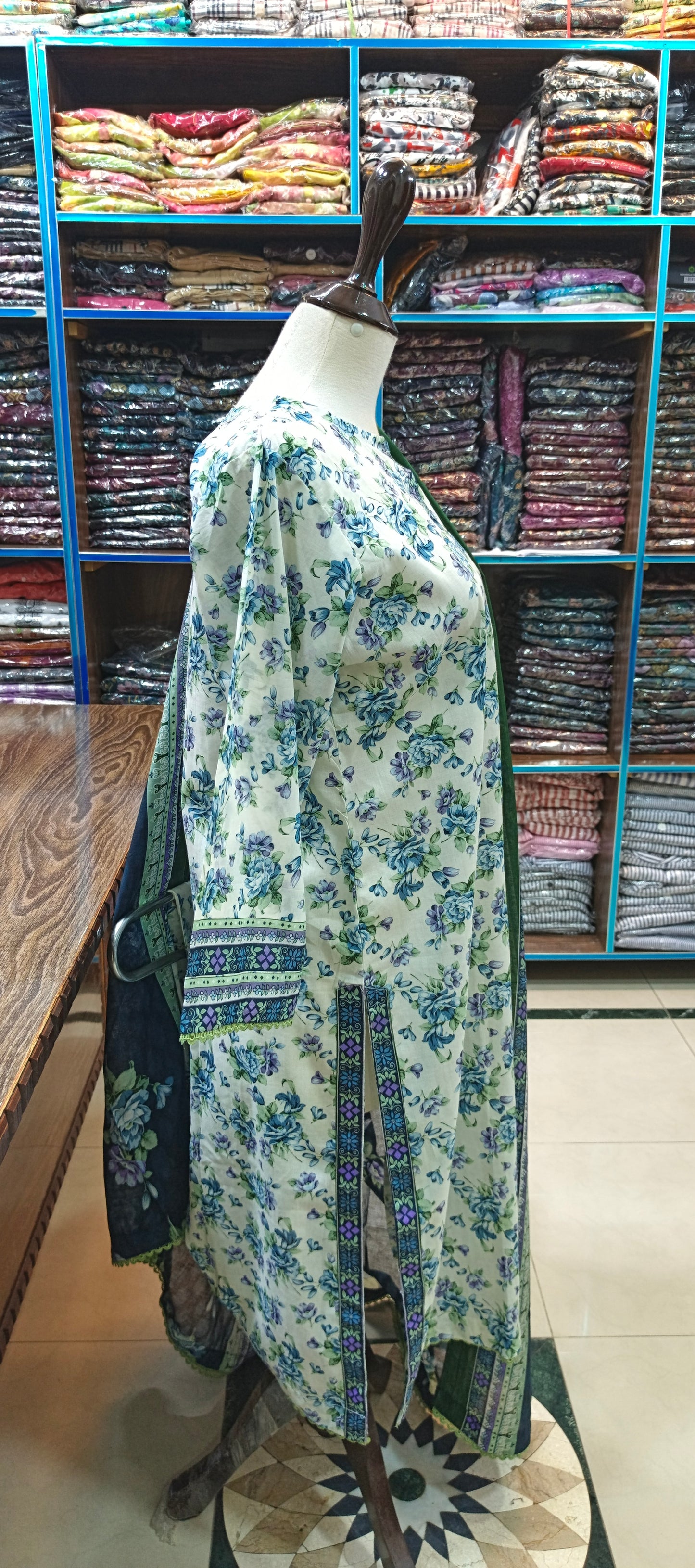 Bin saeed lawn long stiched shirt trouser 3 pc