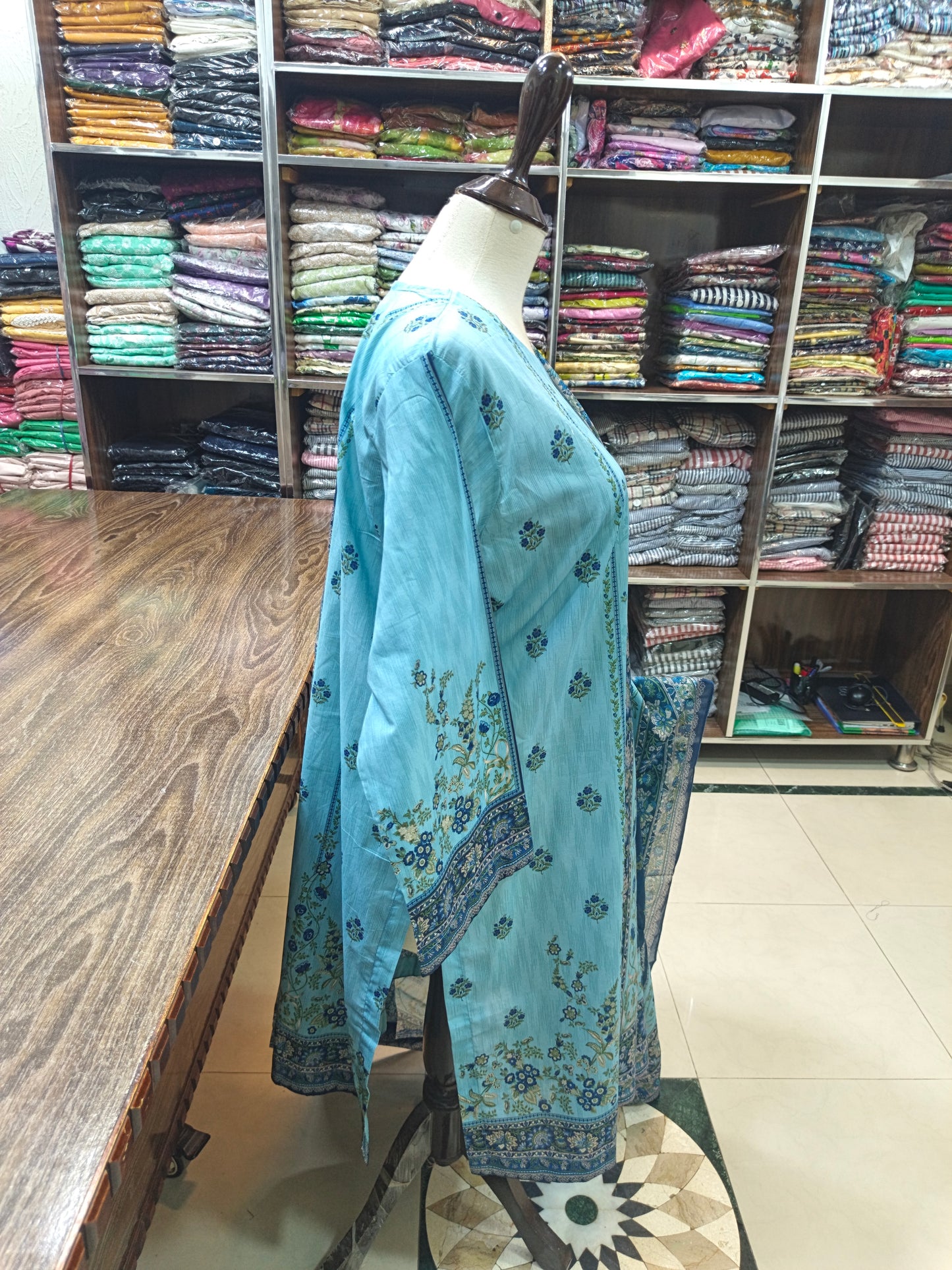 Binsaeed premium lawn stiched shalwar kameez 3 pc sky