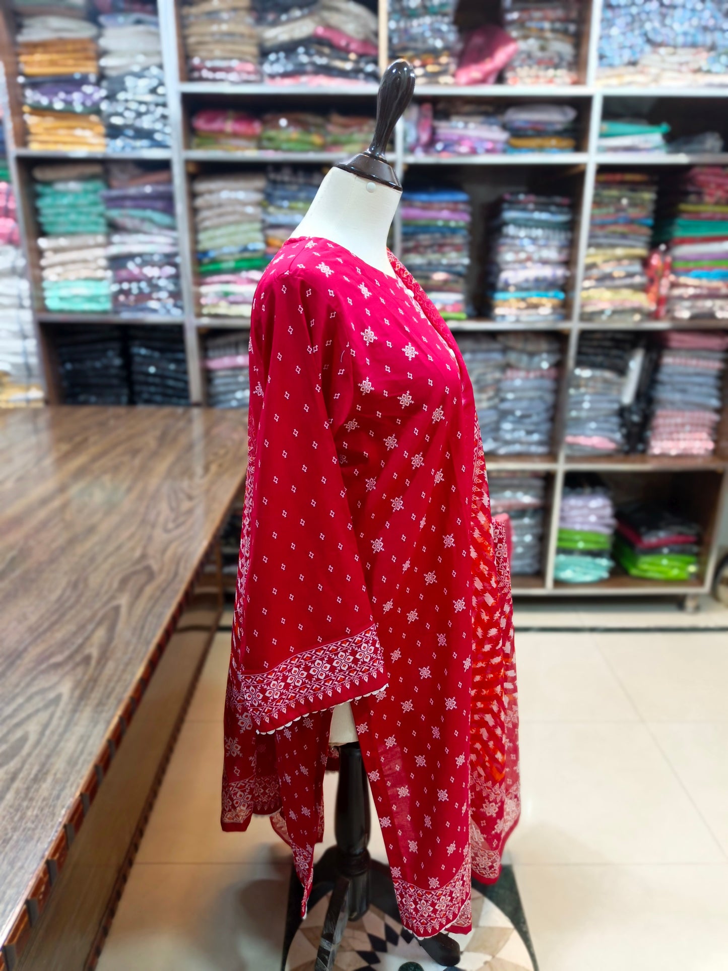 Binsaeed premium lawn stiched shalwar kameez 3pc red4