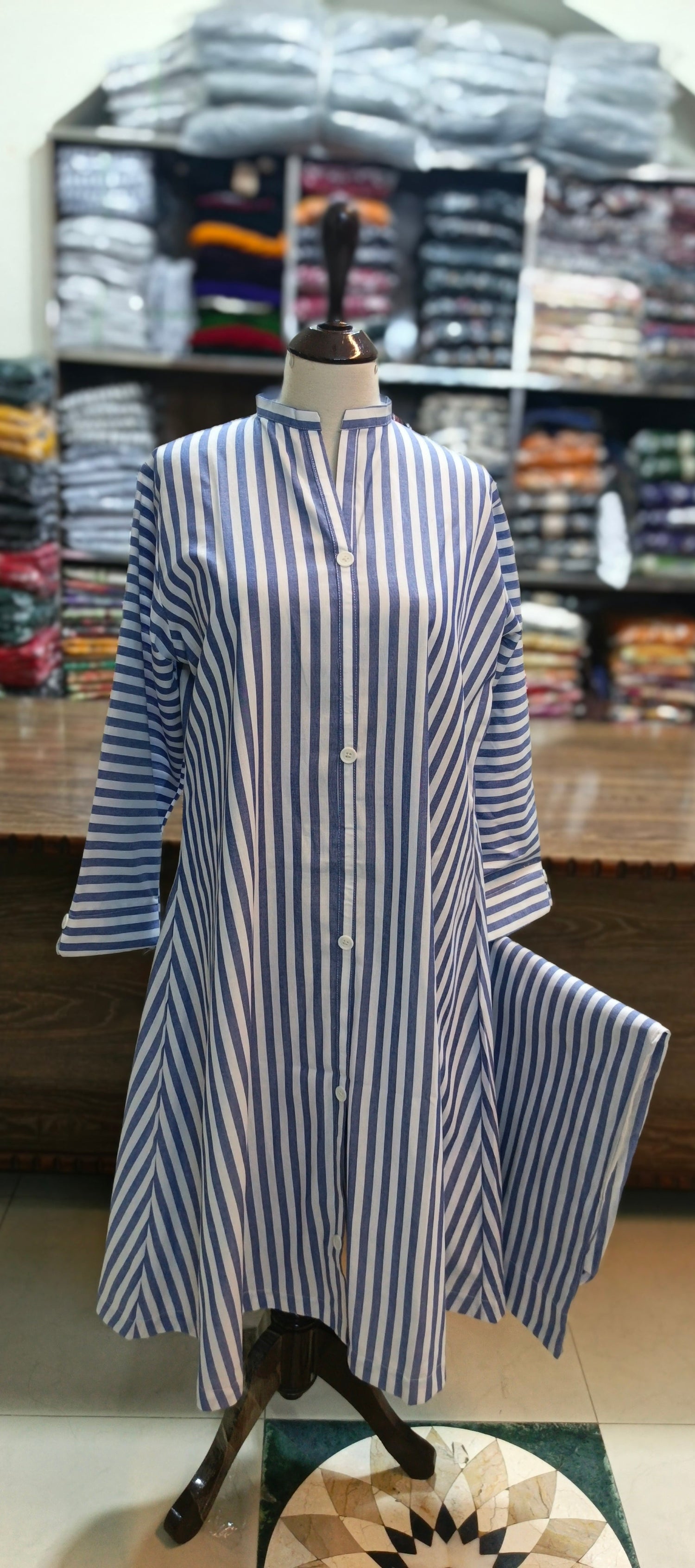 DENIM LONG A LINE STICHED