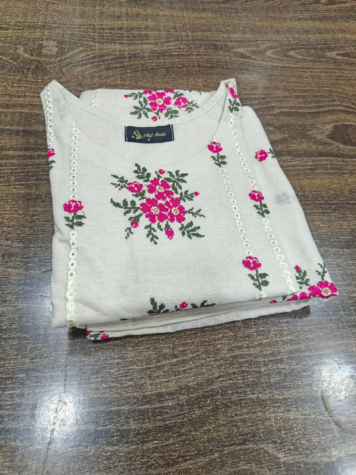 Khaddar embroidered stiched long shirt trouser 3pc pnkflr