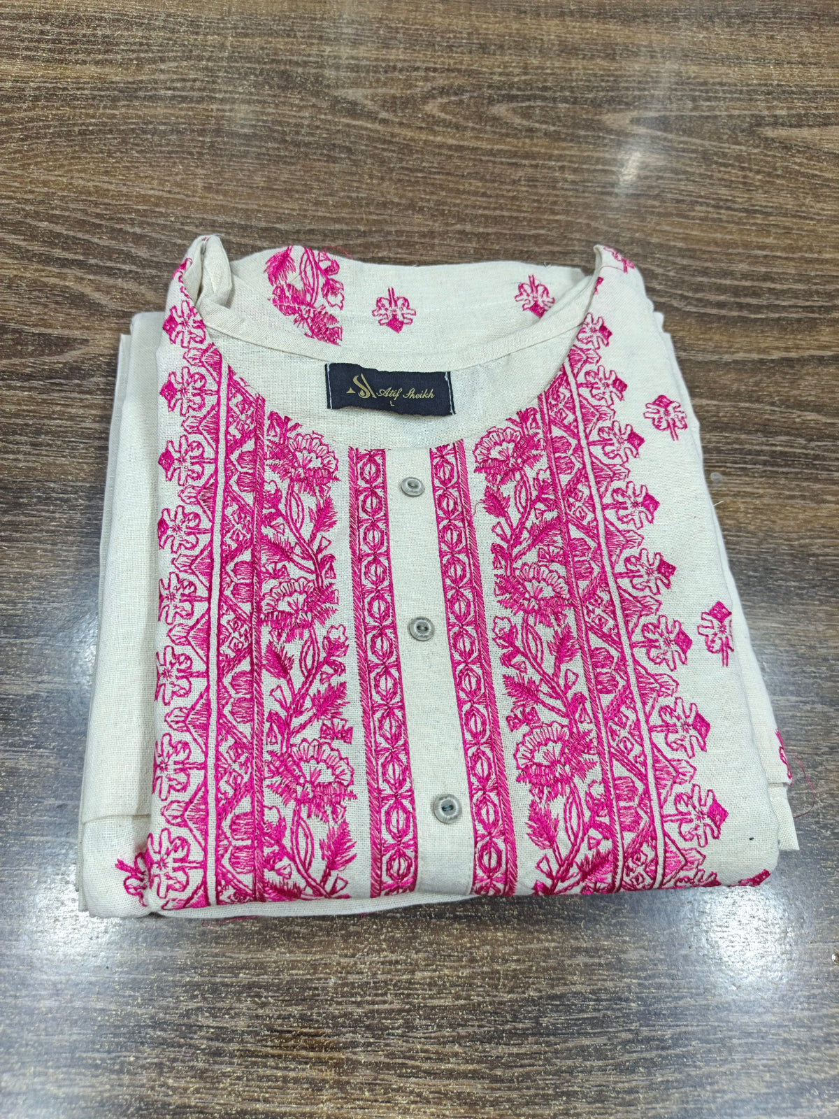 Binsaeed khaddar embroidered stiched long shirt trouser 3pc pnkG