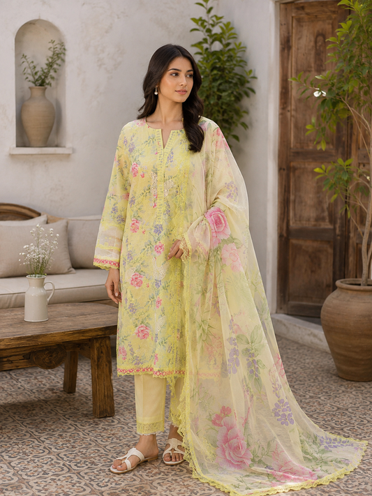 luxury lawn  embroidered stitched shirt trouser maria  B 3pc yeloMp