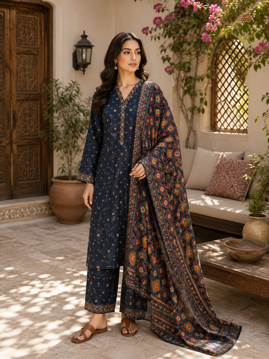 Binsaeed premium lawn stiched shalwar kameez 3 pc nvyor2