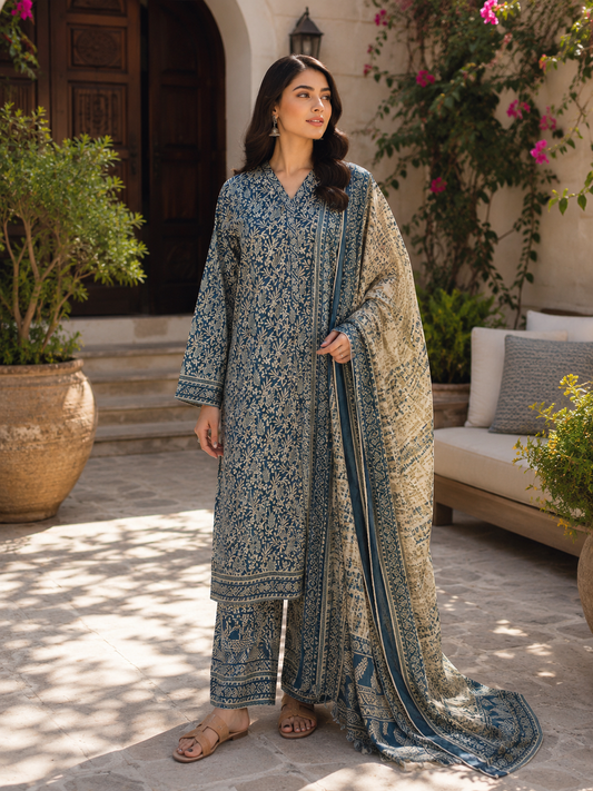 Binsaeed premium lawn stiched shalwar kameez 3 pc nvyskn