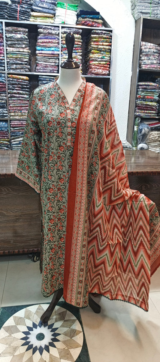 Bin saeed lawn stiched long shirt trouser 3 pc