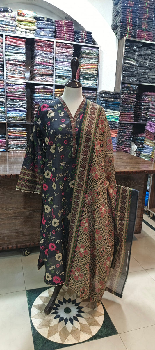 Binsaeed premium lawn stiched shalwar kameez 3pc blkfl