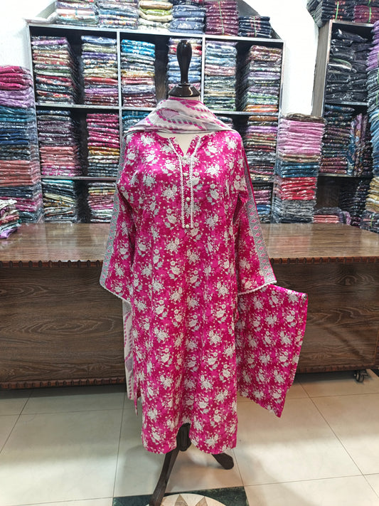 Binsaeed premium lawn stiched long shirt trouser 2 pc pnkcrm