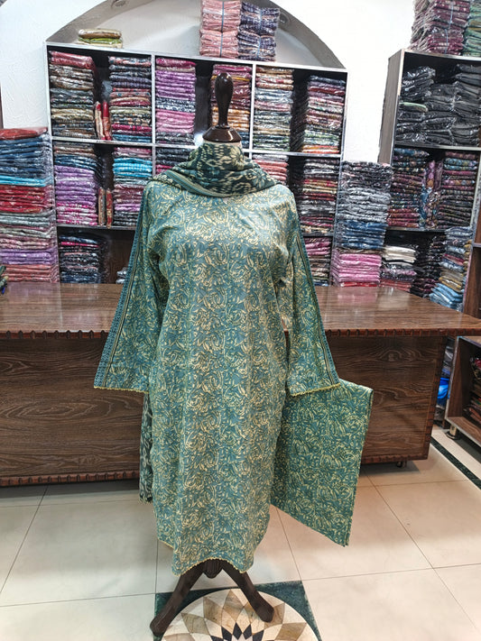 Binsaeed premium lawn stiched long shirt trouser 2 pc cgrn