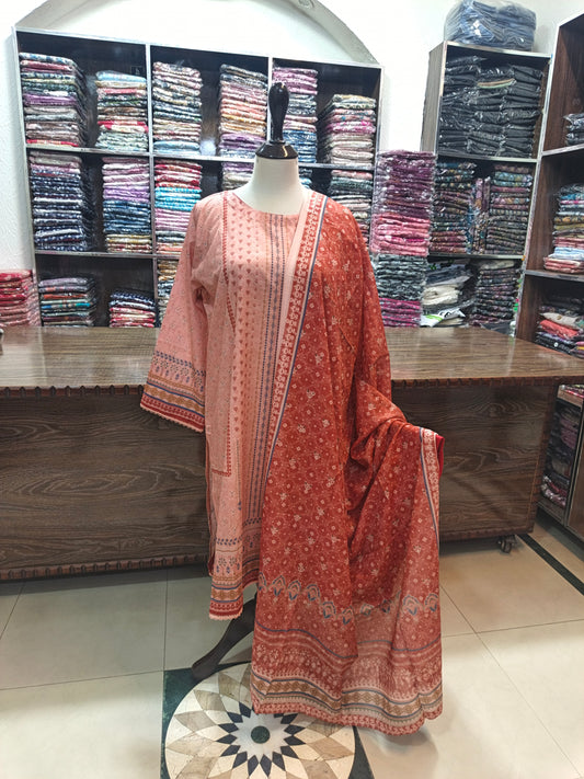 Binsaeed premium lawn stiched shirt trouser 3pc pchred