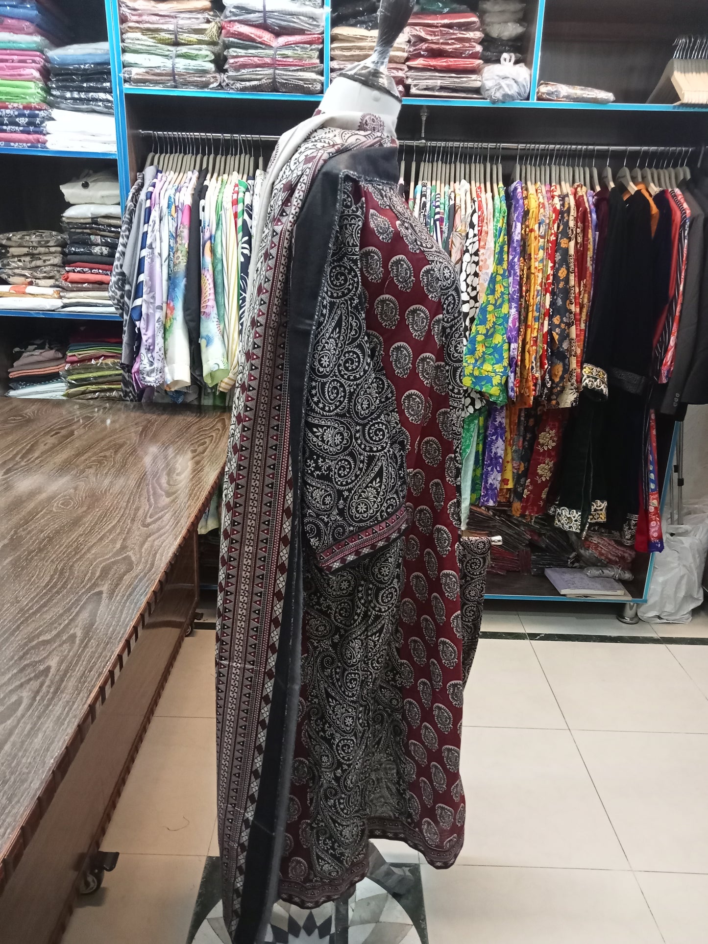 BIN SAEED WINTER KHADDAR STITCHED LONG FROCK - AMBREEN CLOTHING