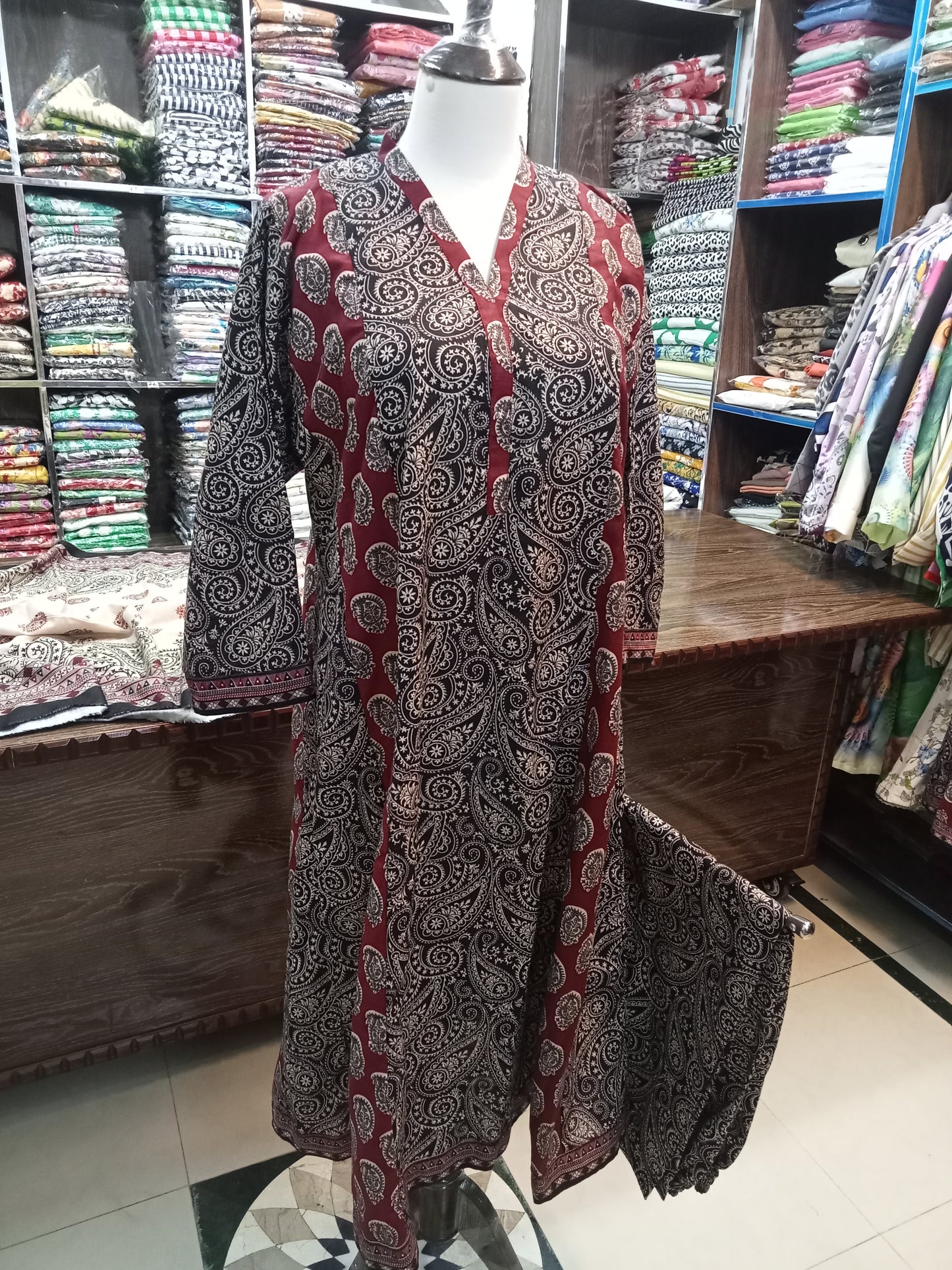 BIN SAEED WINTER KHADDAR STITCHED LONG FROCK - AMBREEN CLOTHING