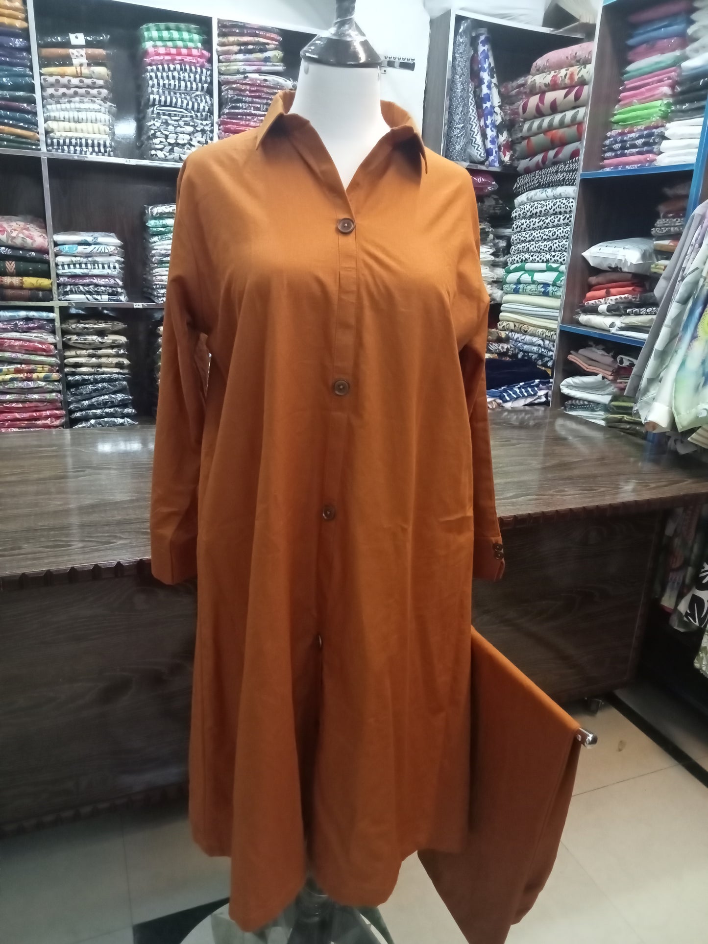 A line stitched khaddar co ord set - AMBREEN CLOTHING