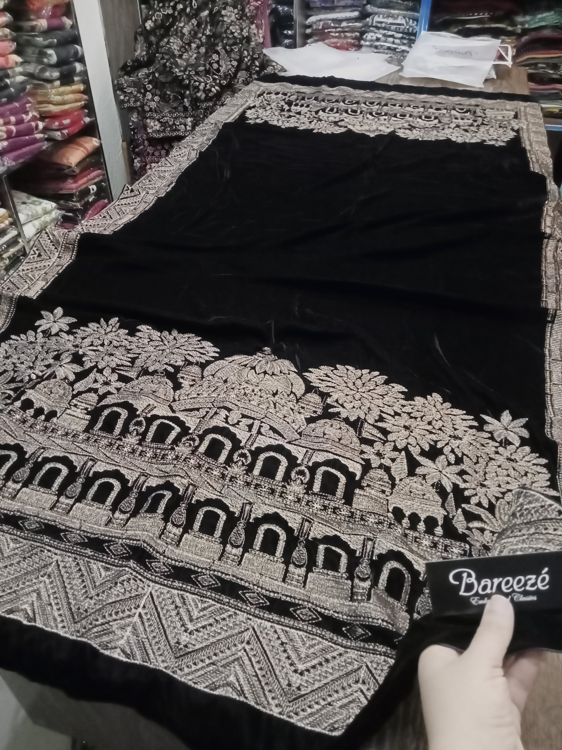 Breeze embroidered velvet shawls - AMBREEN CLOTHING