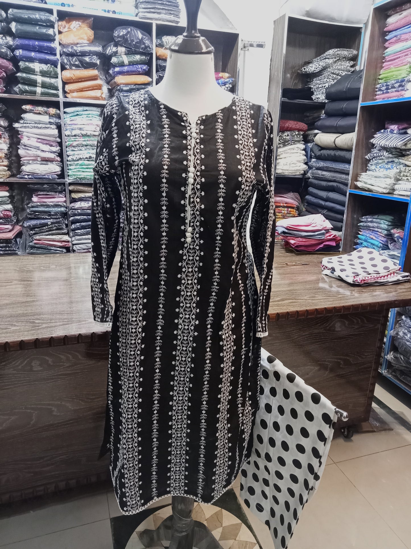 Lawn embroidered stitched shalwar qameez