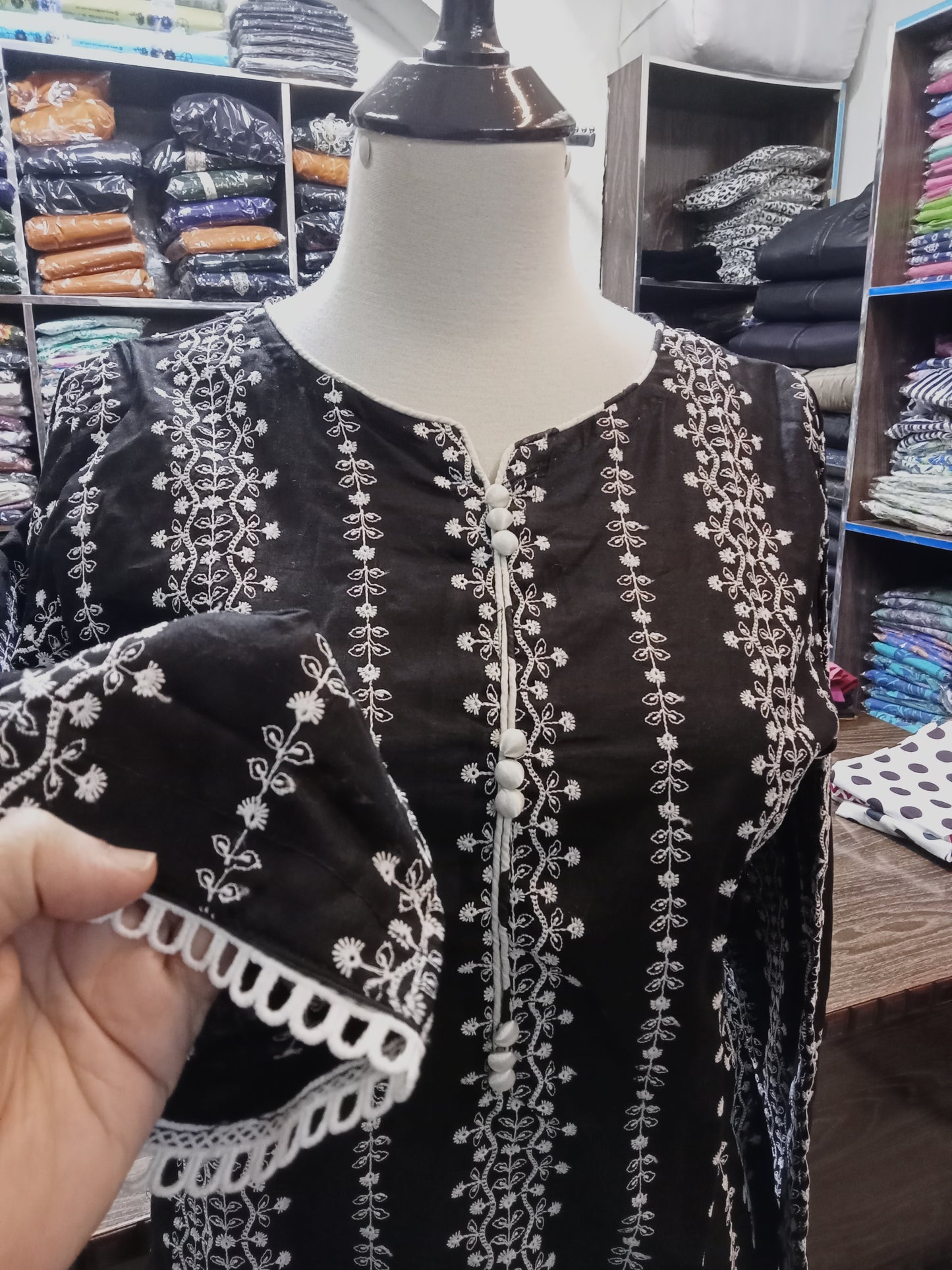 Lawn embroidered stitched shalwar qameez