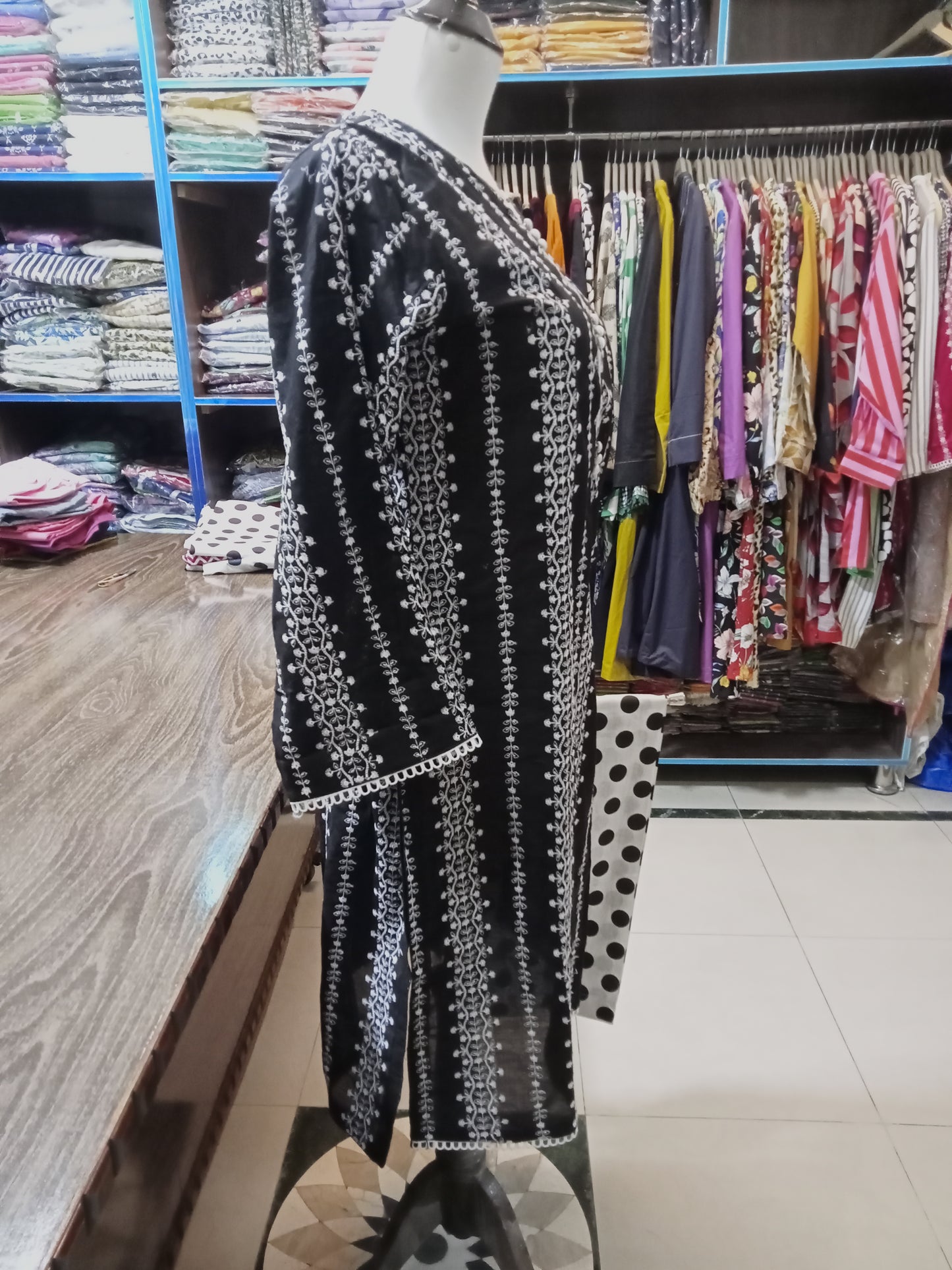 Lawn embroidered stitched shalwar qameez