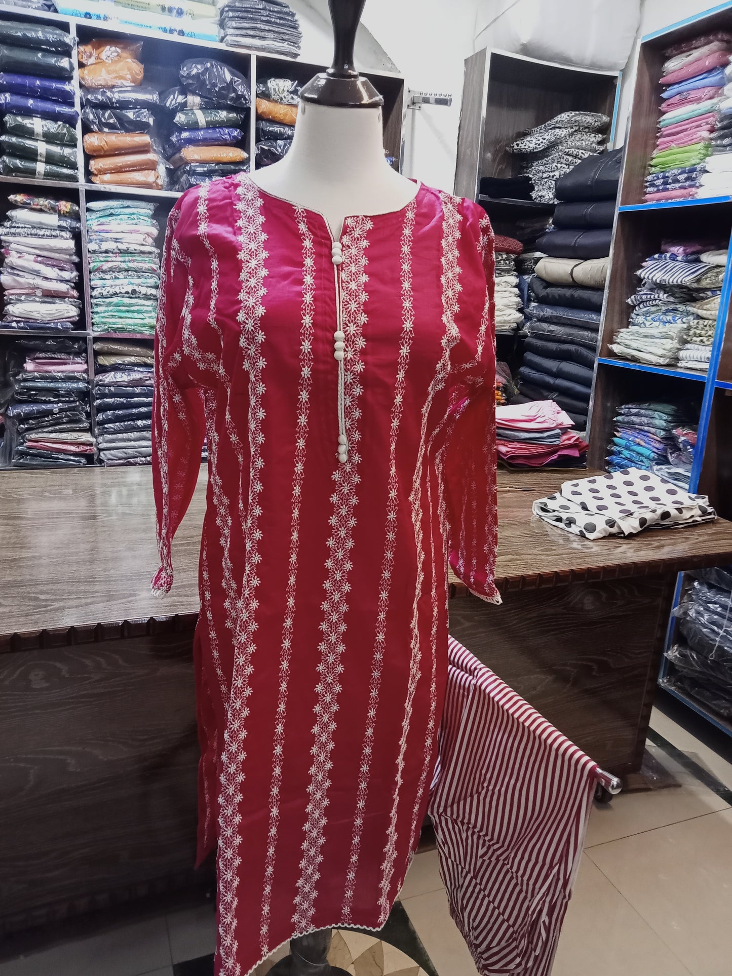 Lawn embroidered stitched shalwar qameez