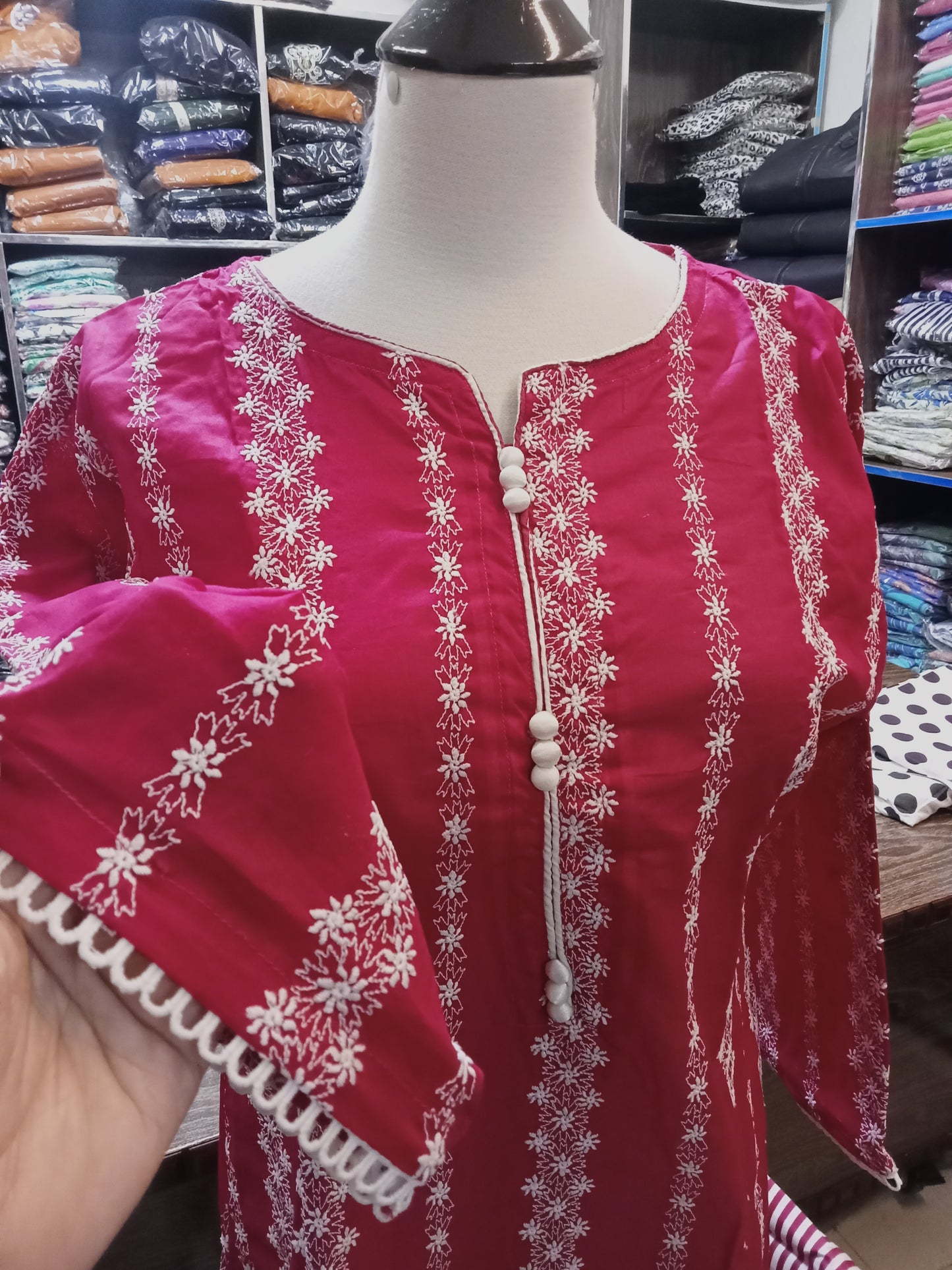 Lawn embroidered stitched shalwar qameez