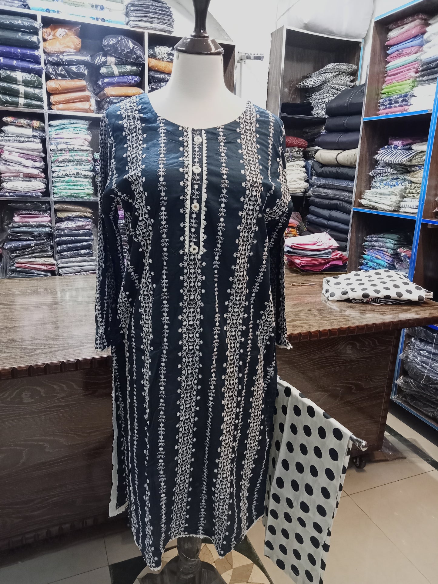 Lawn embroidered stitched shalwar qameez