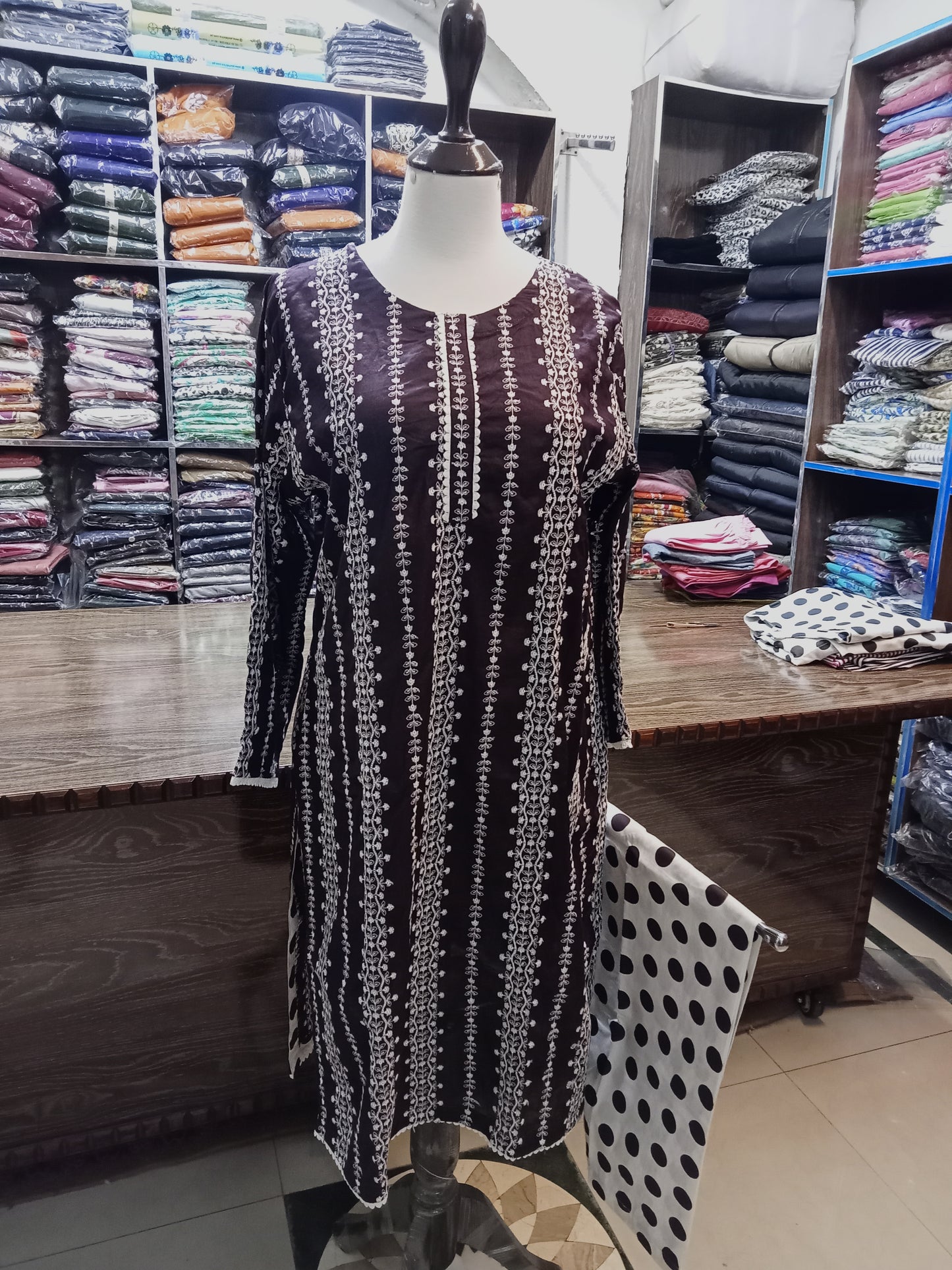 Lawn embroidered stitched shalwar qameez