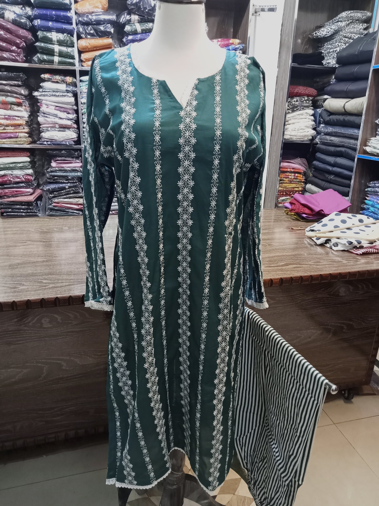 Lawn embroidered stitched shalwar qameez