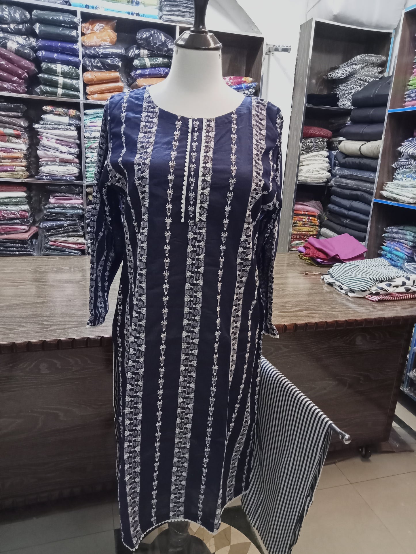 Lawn embroidered stitched shalwar qameez