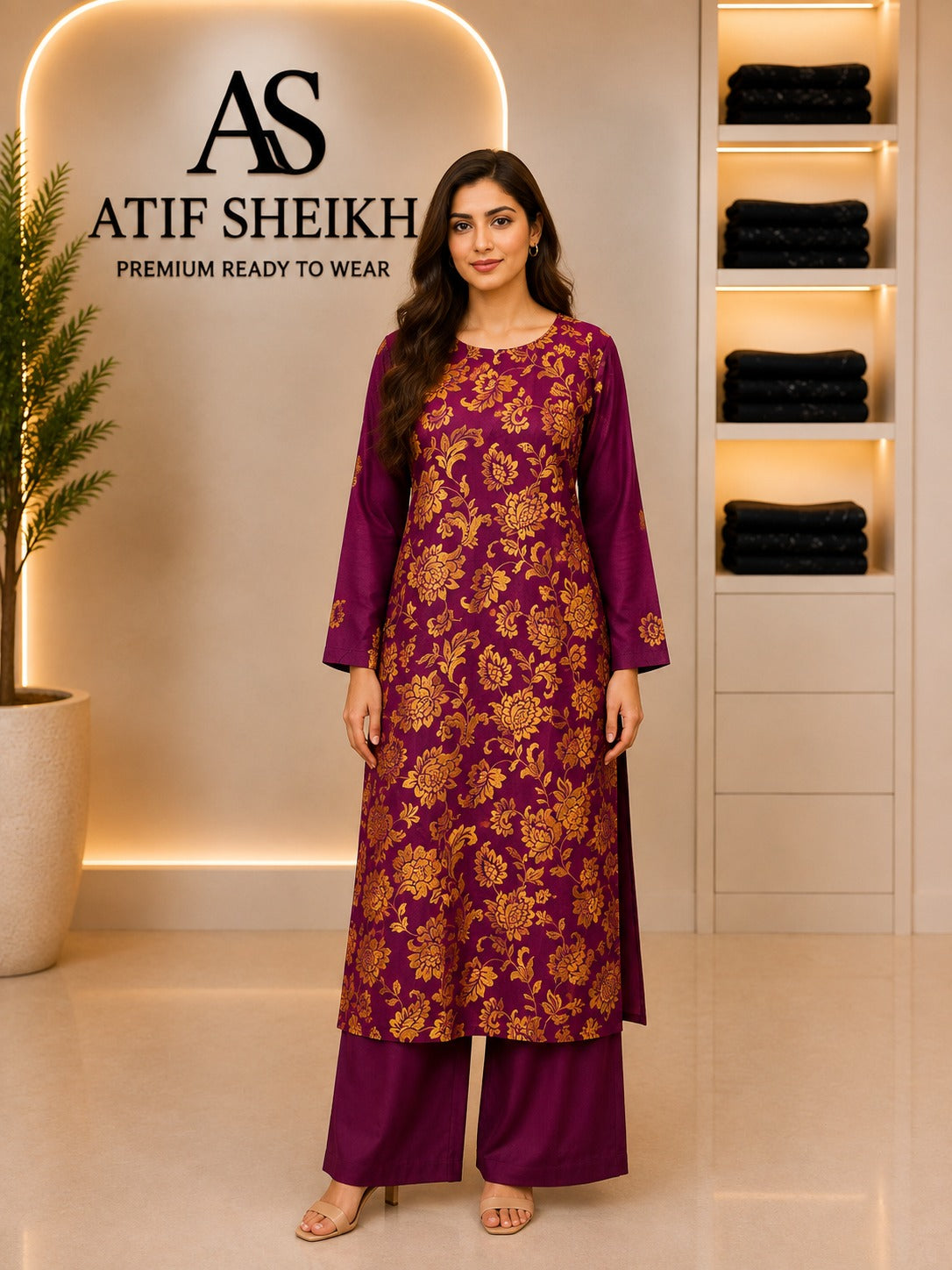 Karandi embroidered stiched long shirt trouser 2pc mrnorng2