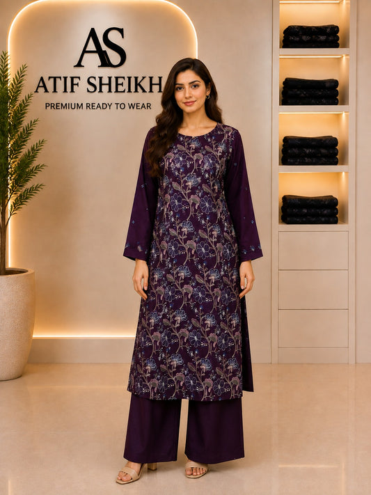 Karandi embroidered stiched long shirt trouser 2pc mrjd2