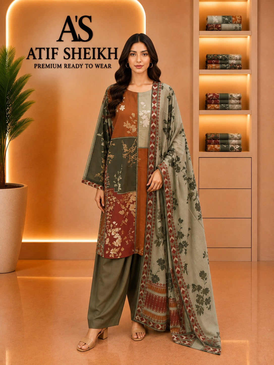 Binsaeed premium lawn stiched shalwar kameez