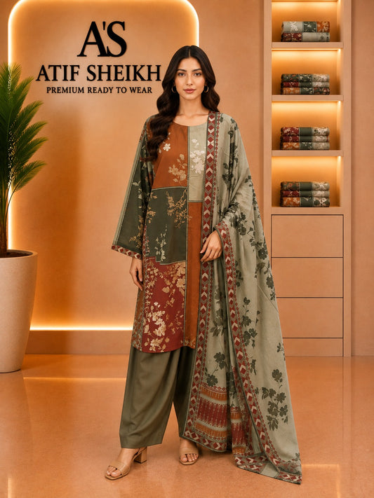 Binsaeed premium lawn stiched shirt trouser 3 pc