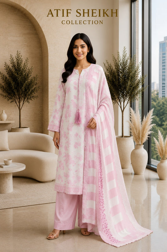 Binsaeed premium lawn stiched shalwar kameez 3 pc pnk