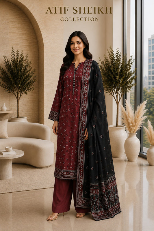 Binsaeed premium lawn stiched shalwar kameez 3 pc mrn.2