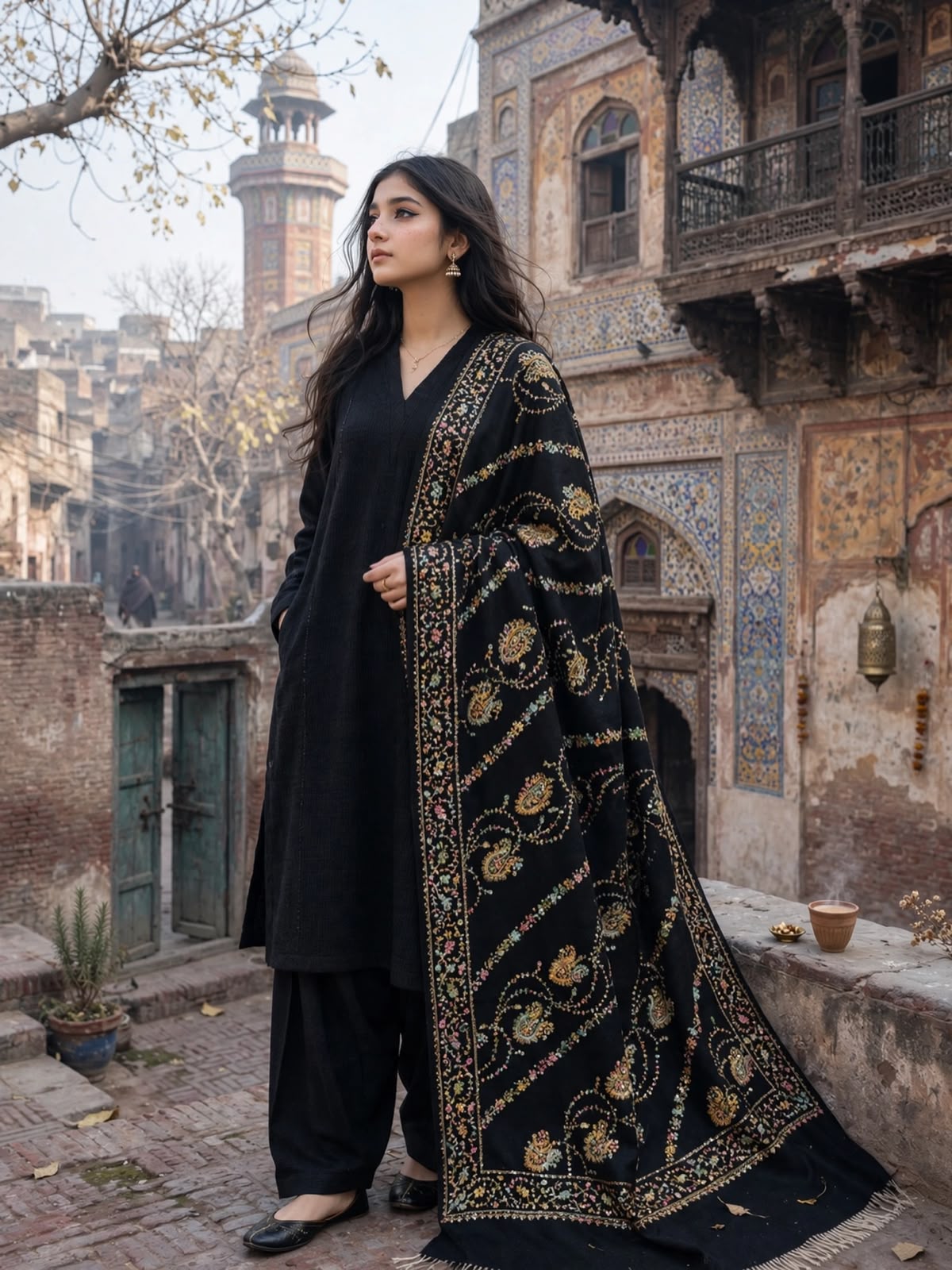 Pashmina woolen embroidered shawl blkemb