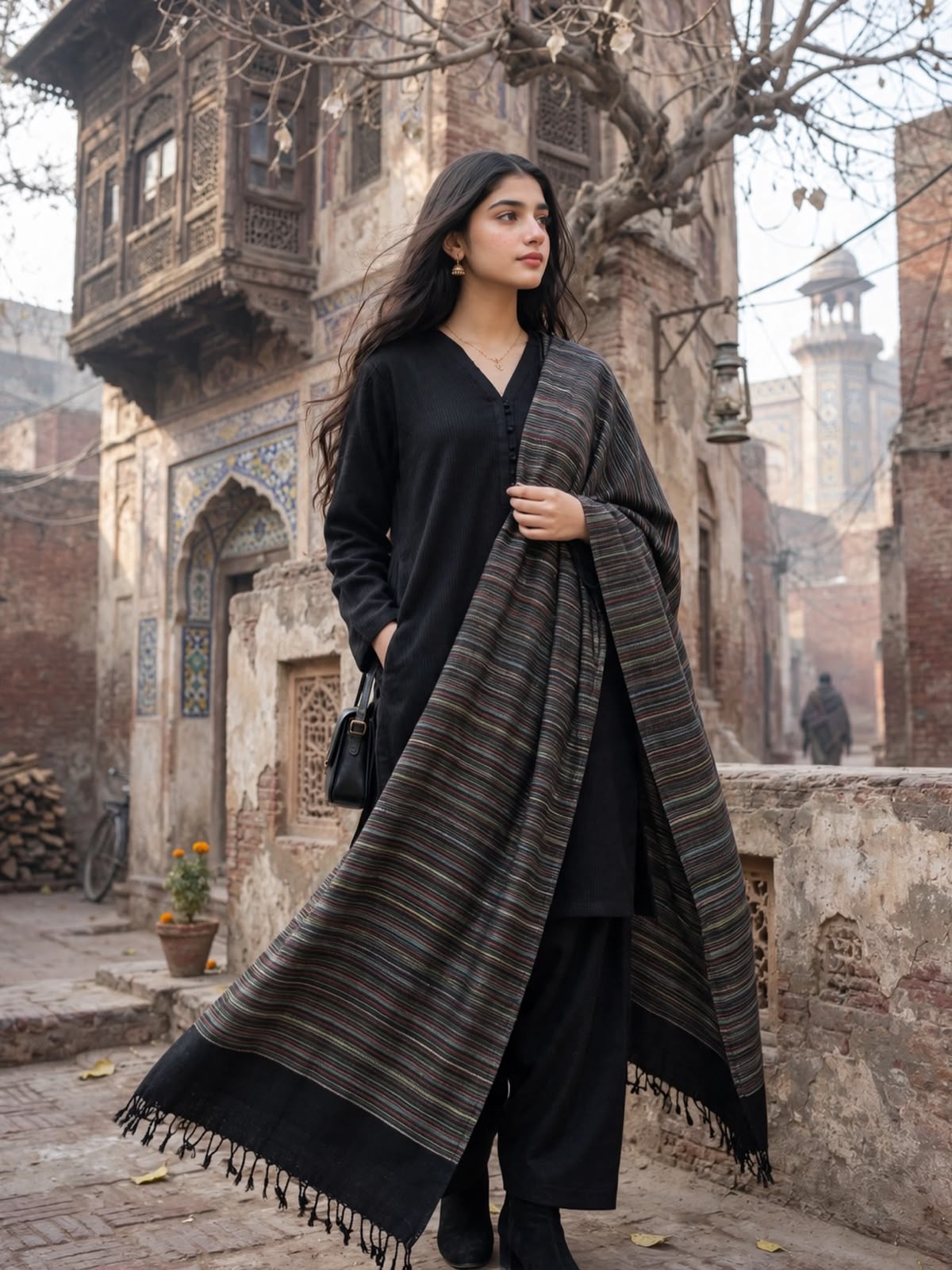 Pashmina woolen  shawl blkstrip