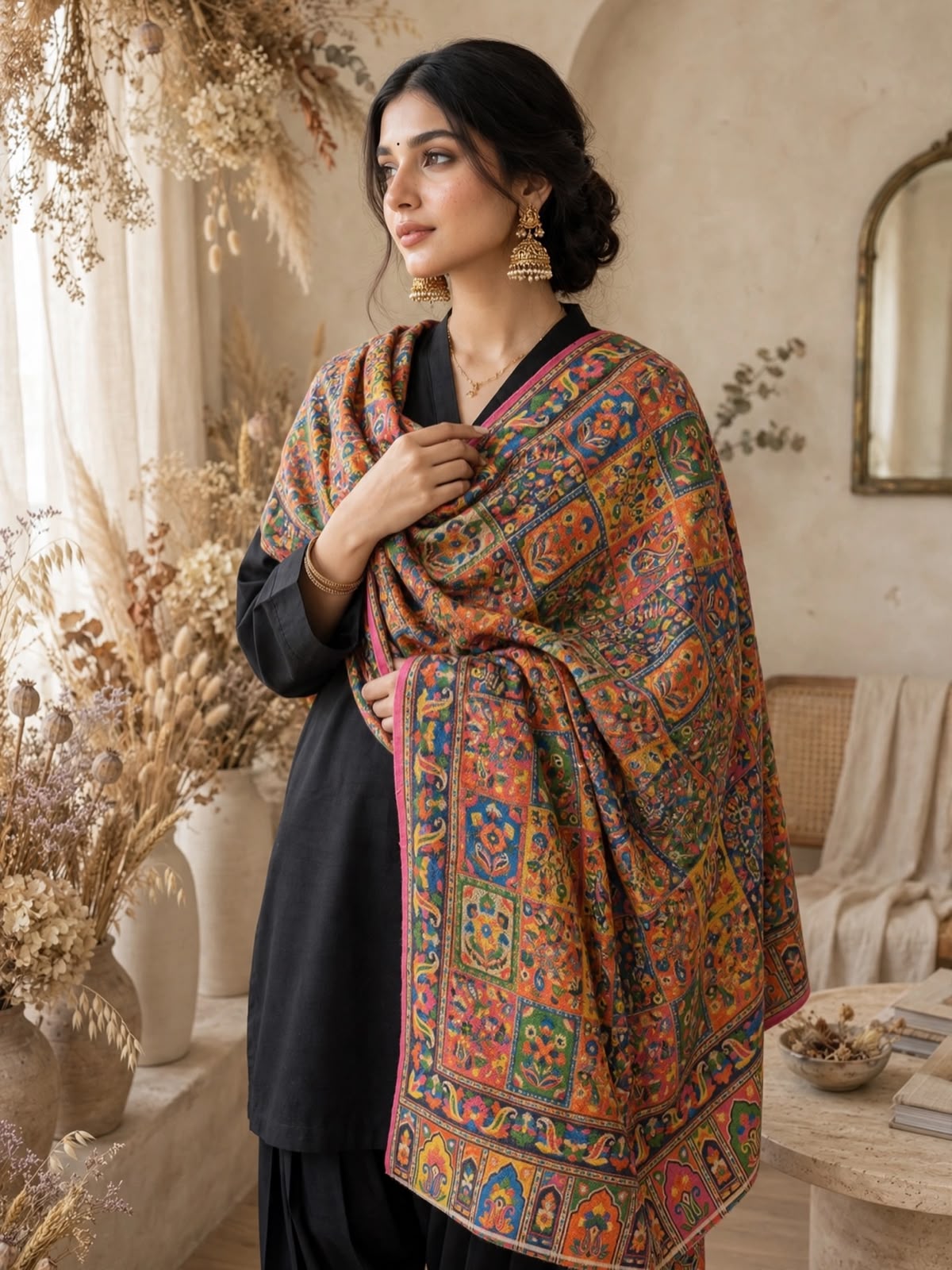 Pashmina woolen qalamkar  shawl
