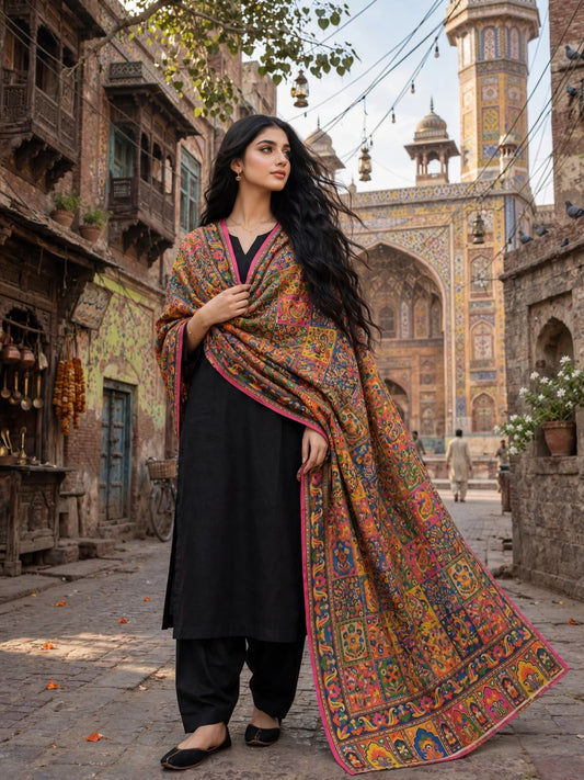 Pashmina woolen qalamkar  shawl