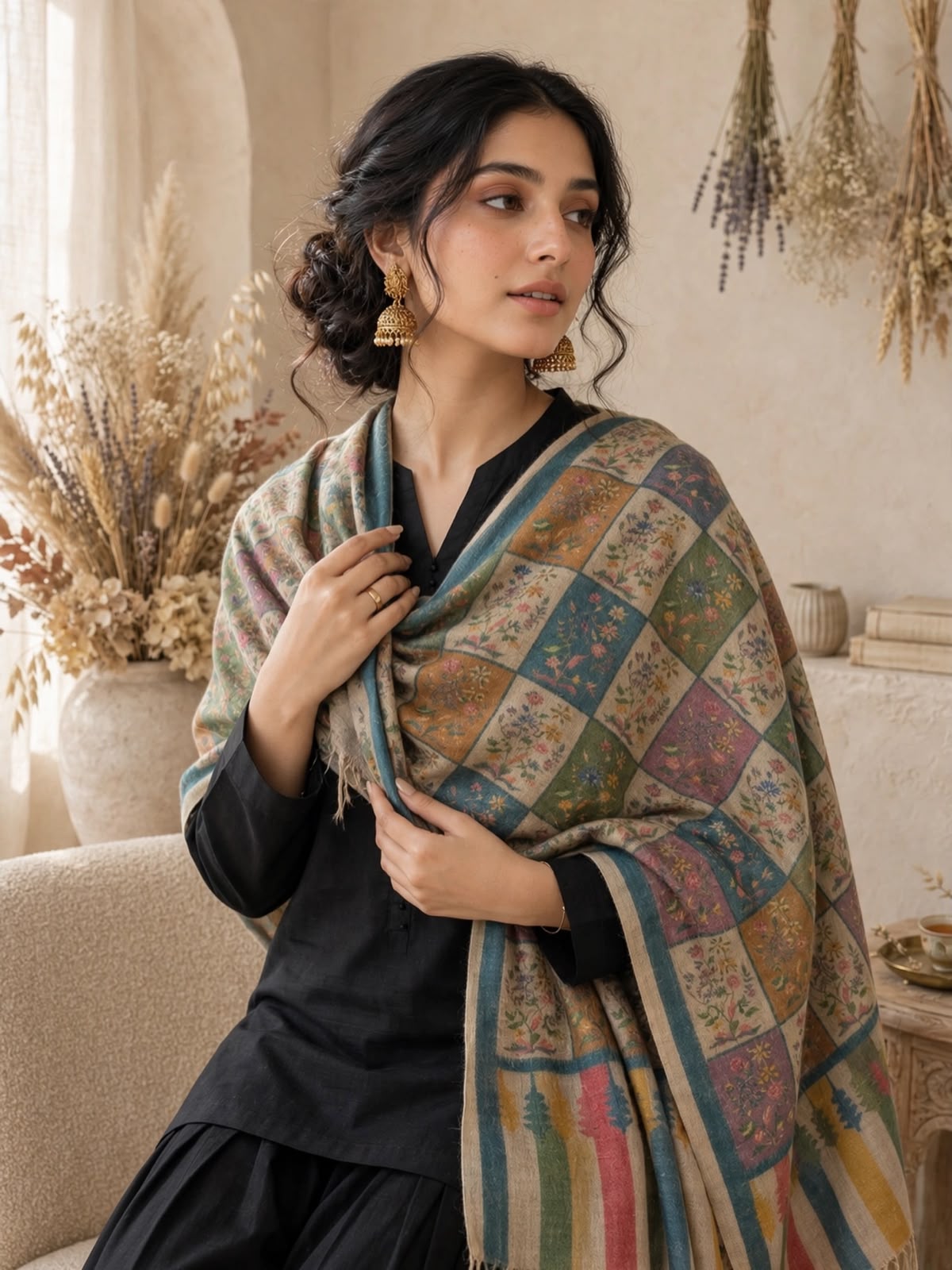 Pashmina woolen qalamkar  shawl